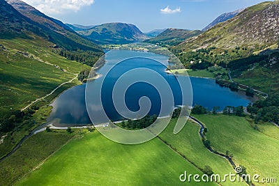 Aerial drone view of Buttermere and Crummock Water in England Stock Photo