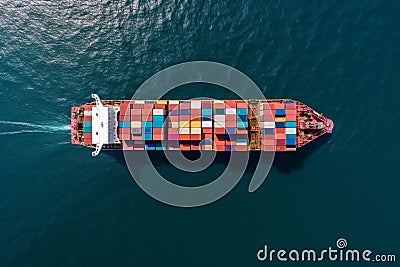 Aerial Drone View Of Container Cargo Ship In Sea AI generated Stock Photo