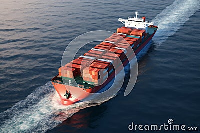 Aerial Drone View Of Container Cargo Ship In Sea AI generated Stock Photo