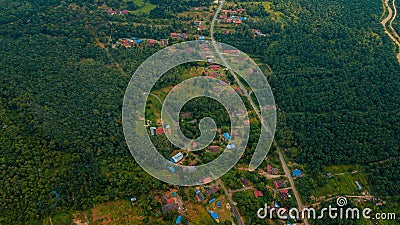 Aerial drone view of countryside settlements scenery at Kampung Chinchin, Jasin, Melaka, Malaysia Stock Photo