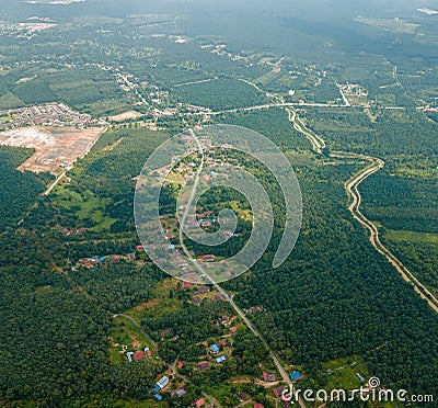 Aerial drone view of countryside settlements scenery at Kampung Chinchin, Jasin, Melaka, Malaysia Stock Photo