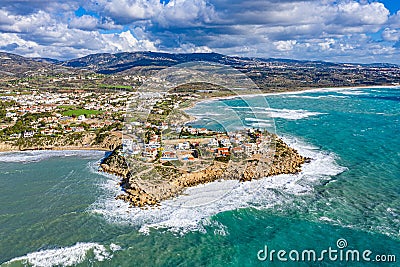 Aerial drone view of Cyprus coast and sea. Peyia, Stock Photo