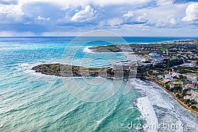 Aerial drone view of Cyprus coast and sea. Peyia, Stock Photo