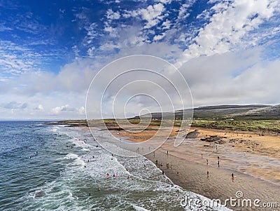 Aerial drone view on Fanore beach, county Clare, Ireland. Stock Photo