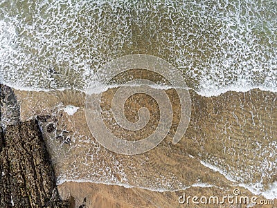 Aerial drone view on Fanore beach, county Clare, Ireland. Beautiful powerful ocean waves and stone coast line, Stock Photo