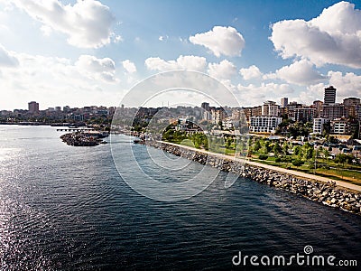Aerial Drone View of Kartal Istanbul City Seaside Stock Photo