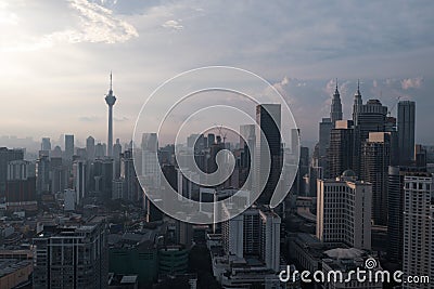 Aerial view of Kuala Lumpur city skyline during cloudy day Editorial Stock Photo