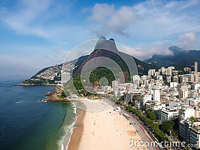 Aerial drone view of Leblon with dois irmaos mountain, Rio de Janeiro, Stock Photo