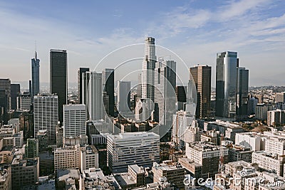 Aerial Drone View of Los Angeles Downtown on beautiful Sunny Day in California Editorial Stock Photo