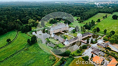 Aerial drone view medieval castle Lembeck, Nordrhein westfalen, Germany in summer day Editorial Stock Photo