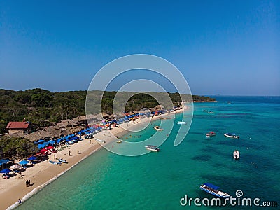 Aerial drone view of Playa Blanca Isla Baru white sand beach turquoise blue ocean water Cartagena Colombia South America Editorial Stock Photo