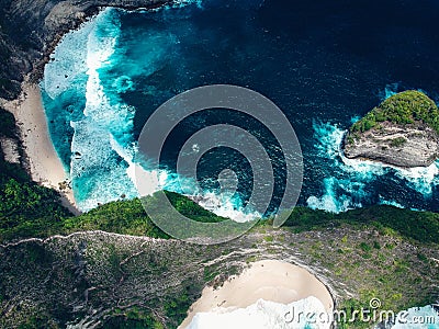 Rock island from Above, Tropical Island Beach with huge rocks, Indonesia Stock Photo