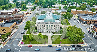 Aerial entrance of Auburn courthouse with view of downtown buildings Editorial Stock Photo
