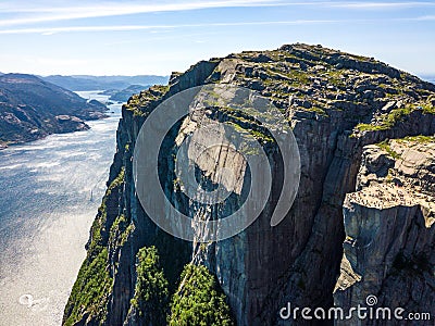 Aerial of famous hiking point in Norway - Pulpit Rock Preikestolen Stock Photo