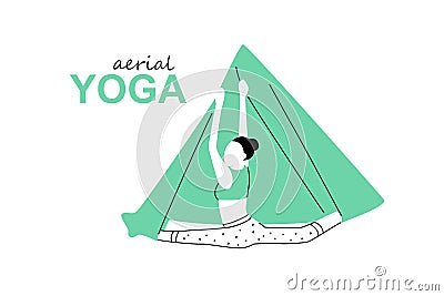 Aerial, fly yoga logo template. Anti-gravity yoga minimalistic business card design. Vector illustration Vector Illustration