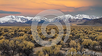 AERIAL: Flying over the barren wilderness beneath the spectacular snowy mountain Stock Photo