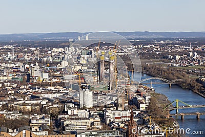 Aerial of Frankfurt with river main Editorial Stock Photo