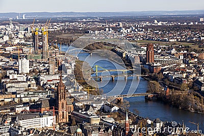 Aerial of Frankfurt with river main Editorial Stock Photo