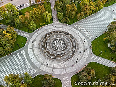 Aerial Freedom Square fountain Kharkiv, Ukraine Stock Photo