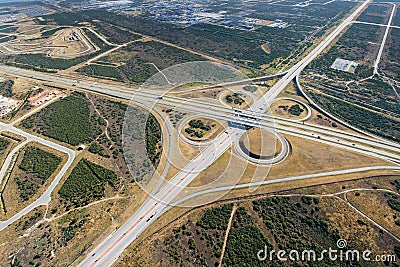 Aerial of freeway intersection in South Africa Stock Photo