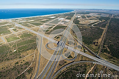 Aerial of freeway intersection in South Africa Stock Photo