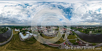 aerial full seamless spherical 360 hdri panorama view overlooking old town, urban development, historic buildings, crossroads with Editorial Stock Photo