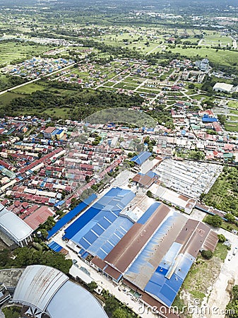 Aerial of General Trias, Cavite - A mix of industrial areas, subdivisions, townhouses, and undeveloped farmland Stock Photo