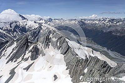 Hut peak ridges and Hopkins river valley, New Zealand Stock Photo