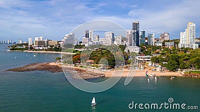 Aerial high angle photo The beautiful city of Pattaya and the clear sky sea. Atmosphere to travel and relax, Chonburi, Thailand Stock Photo