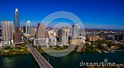 Aerial High View Over Austin Looking East Urban Industrial Austin Texas 2016 Skyline Aerial Editorial Stock Photo