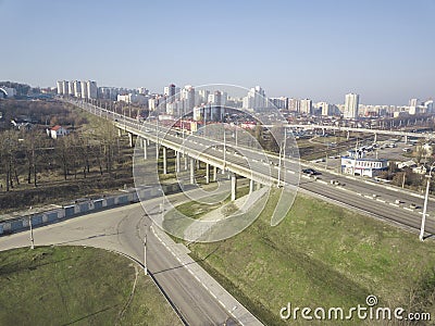 Aerial of highway city intersection junction summer Top View Stock Photo