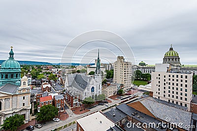 Aerial of Historic downtown Harrisburg, Pennsylvania next to the Editorial Stock Photo