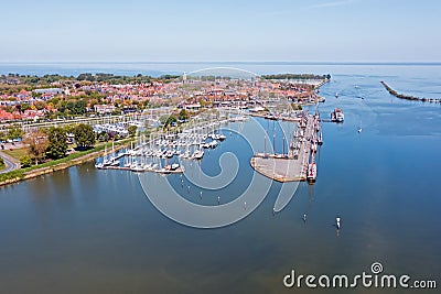 Aerial from the historical city and harbor from Enkhuizen in the Netherlands Stock Photo
