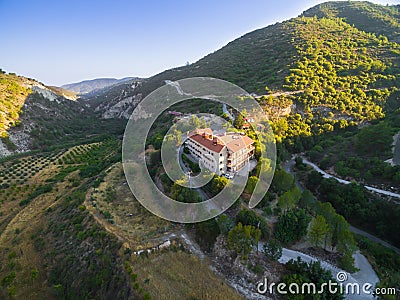 Aerial Holy Monastery of Panayia Amasgous, Monagri, Limassol Stock Photo