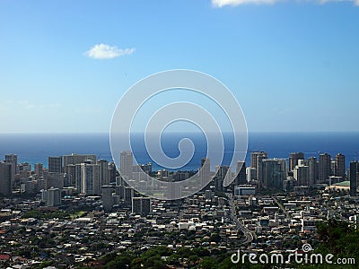 Aerial of Honolulu, Makiki, Waikiki, Buildings, parks, hotels and Condos Stock Photo