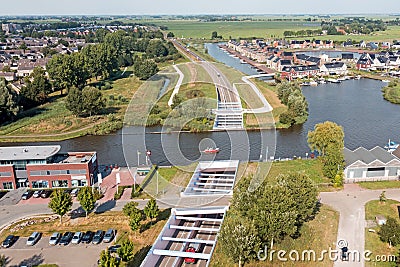 Aerial from Houkesloot aquaduct near Sneek in Friesland the Netherlands Stock Photo