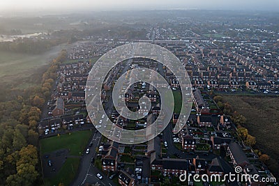 Aerial Houses Residential British England Drone Above View Summer Blue Sky Estate Agent Morning Sunrise House Prices 2022 Stock Photo