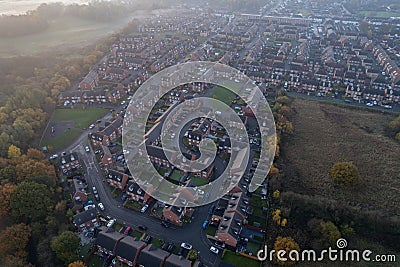 Aerial Houses Residential British England Drone Above View Summer Blue Sky Estate Agent Morning Sunrise House Prices 2022 Stock Photo