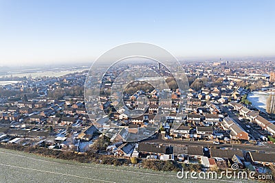 Aerial Houses Residential British England Drone Above View Summer Blue Sky Estate Agent. Snow, winter weather Editorial Stock Photo