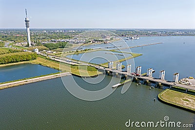 Aerial from the Houtrib sluices at Lelystad in the Netherlands Stock Photo