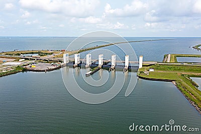 Aerial from Houtrib sluices near Lelystad in the Netherlands Stock Photo