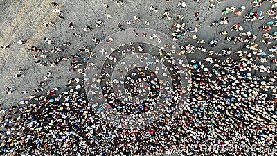 Crowd of people top view from drone Stock Photo