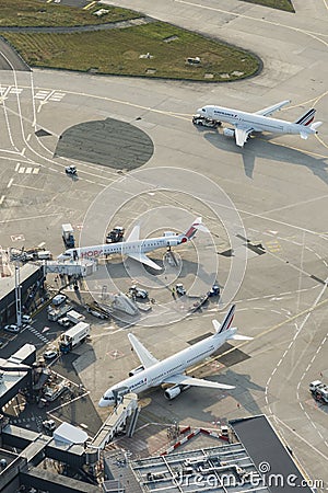 Aerial image Air France Planes at Orly Airport terminals Editorial Stock Photo