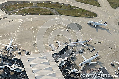 Aerial image Air France Planes at Orly Airport terminals Editorial Stock Photo