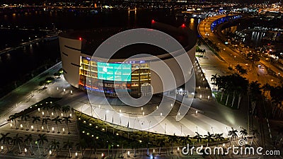 Aerial image American Airlines Arena at night Editorial Stock Photo