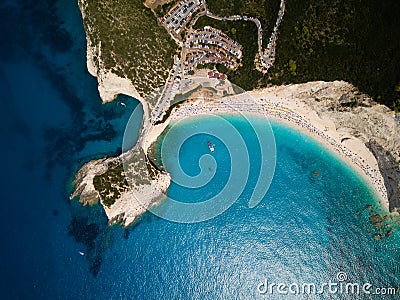 Birds eye view about Lefkada, famous Porto Katsiki beach and blue sea Stock Photo