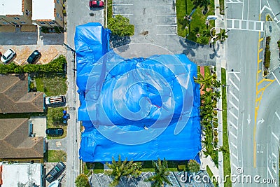 Aerial image building tented blue for fumigation Stock Photo