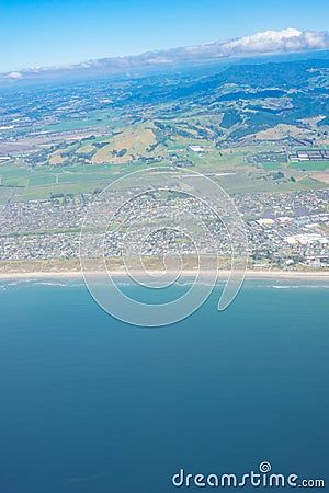Aerial image Coastal Papamoa Beach and residential area Stock Photo