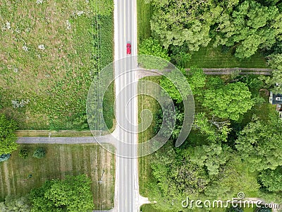 Aerial image of cross roads through the farm lands Stock Photo