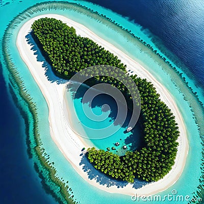 Aerial image of a genuine archipelago of unique atoll Stunning natural landscape Cartoon Illustration